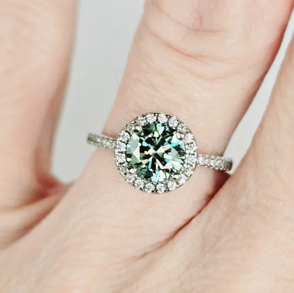 Certified GRA Green Moissanite Ring 18k White Gold over Sterling Silver … - Picture 4 of 14